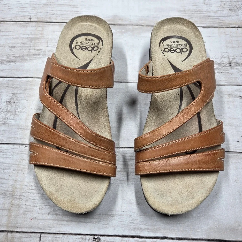 Abeo Queen B.I.O.system Slide Sandals Women 5M Tan Leather Orthotic Wedge